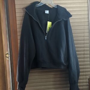 All In Motion Target Boxy Cropped Black Soft Half Zip Sweatshirt NWT XXL